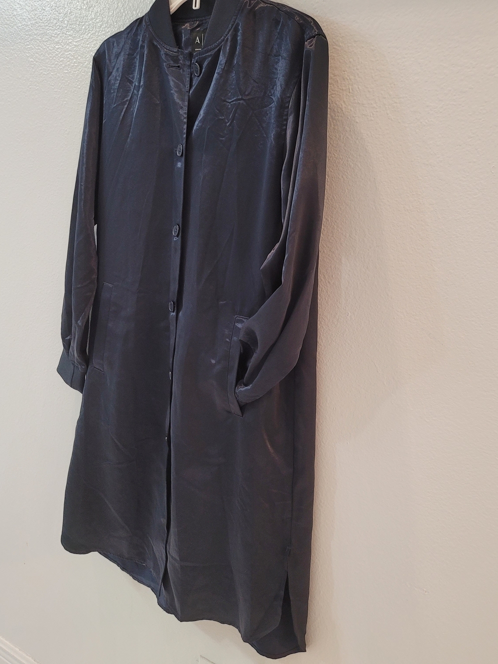 Armani Exchange Black Satin Floral-Embroidered Long Dress Xs Oversized - Picture 5 of 16